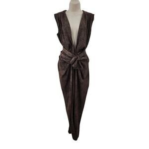 BLUZAT Vest Viscose Snakeskin Wrap Cardigan‎ Duster Tie Belt Brown Wrap DressXL
